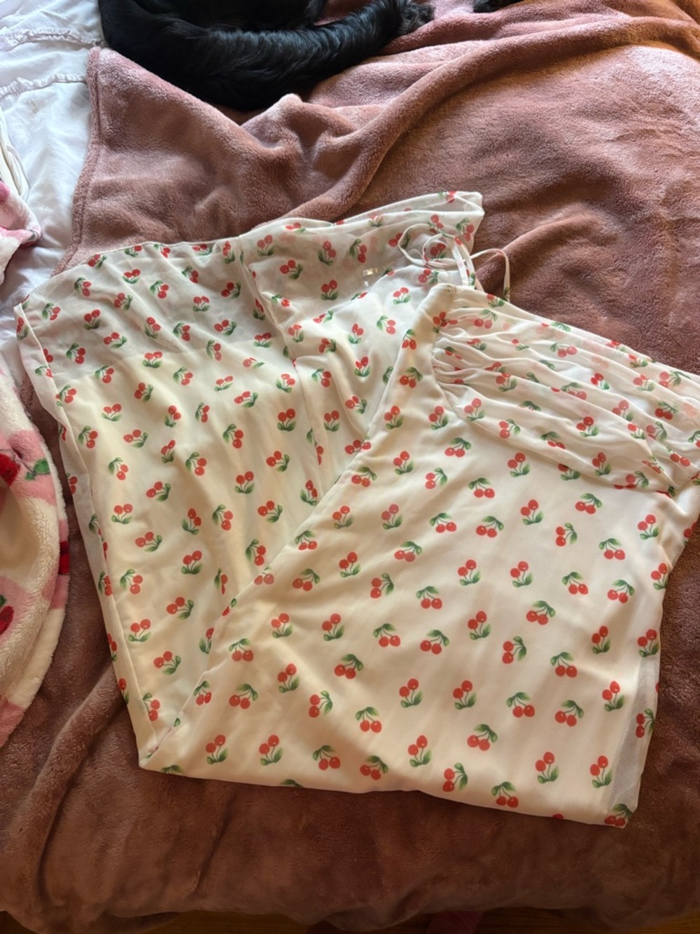 White Cherry Print Sleeveless Dress